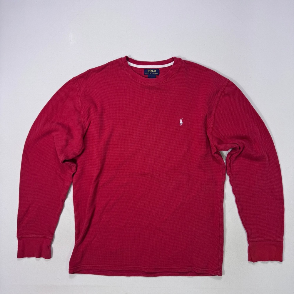 Polo Ralph Lauren Mens Red Waffle Knit Thermal Crew Neck Shirt XL Sleep Pony